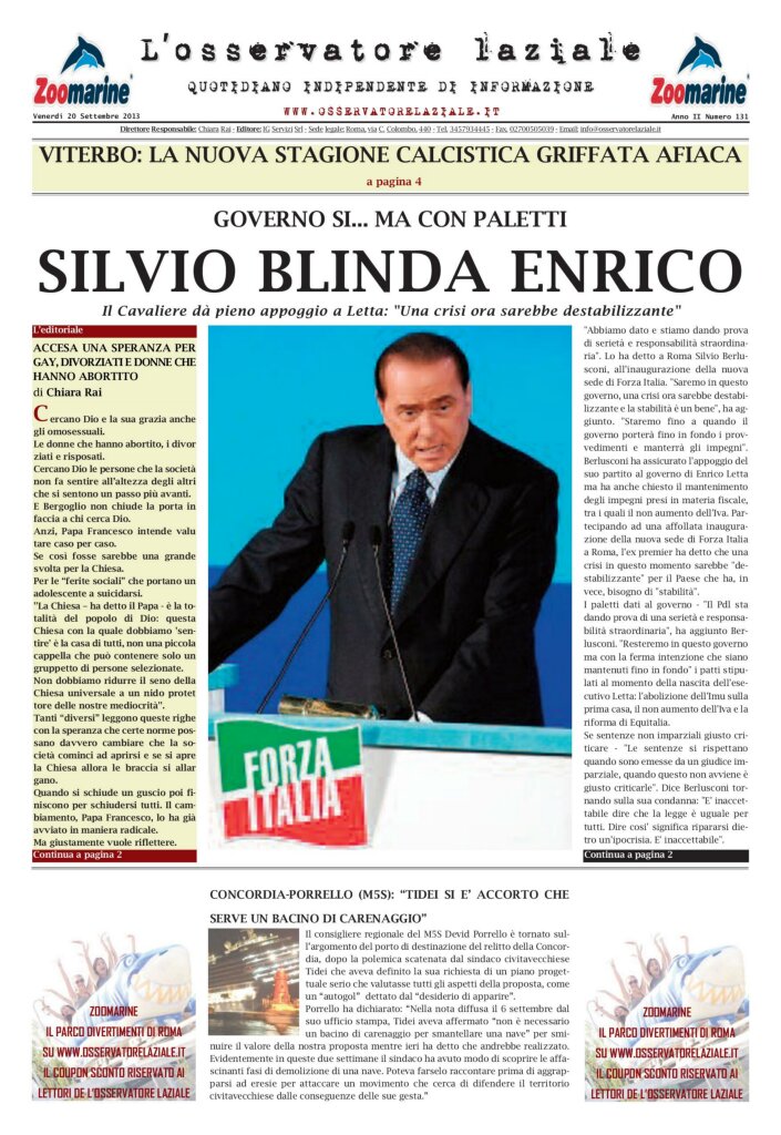 L'osservatore d'Italia edizione del 20 Settembre 2013